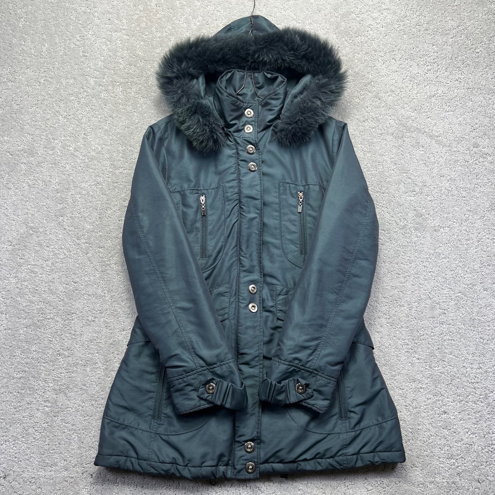 Pendleton Parka Jackets Womens Small Green Faux Fur Trim Hooded Smocked Back